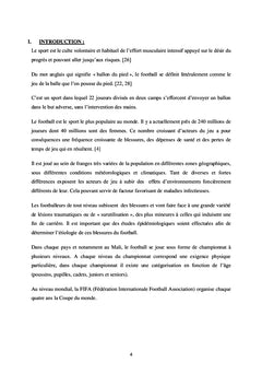 ETUDE RETROSPECTIVE DU BILAN MEDICAL DE L'EQUIPE NATIONALE DE FOOTBALL DU MALI