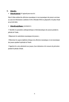 ETUDE RETROSPECTIVE DU BILAN MEDICAL DE L'EQUIPE NATIONALE DE FOOTBALL DU MALI