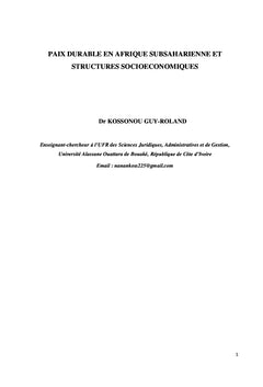 Paix durable en Afrique subsaharienne et structures socio-économiques