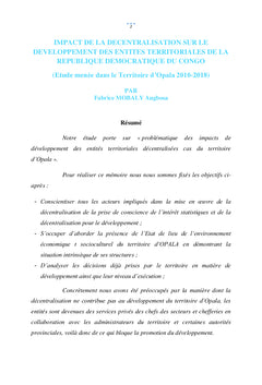 La décentralisation sur le développement des entités territoriales