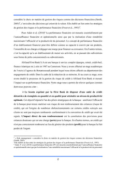 Impact de la gestion du risque de crédit sur la performance financière d'un établissement de crédit