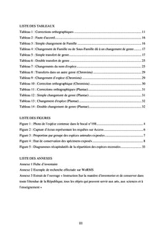 Révision nomenclaturale et taxinomique des espèces exposées