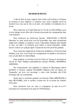EVALUATION DE L'ACCESSIBILITE FINANCIERE AUX SOINS DANS LE DISTRICT SANITAIRE DU TANGANYIKA :