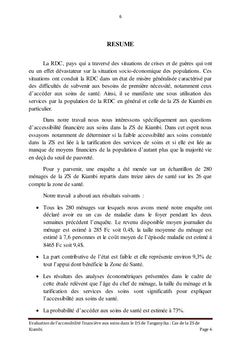 EVALUATION DE L'ACCESSIBILITE FINANCIERE AUX SOINS DANS LE DISTRICT SANITAIRE DU TANGANYIKA :