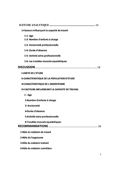 Relation entre la capacité de travail et l'absentéisme