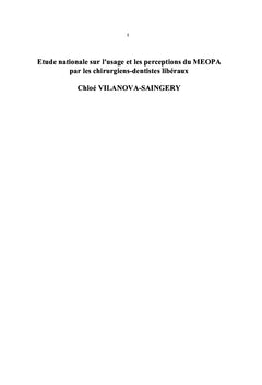 Etude nationale sur l'usage et les perceptions du MEOPA