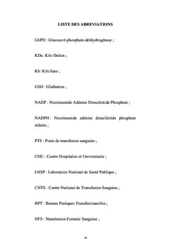 ETUDE DU DEFICIT DE LA G6PD CHEZ LES DONNEURS DE SANG A BRAZZAVILLE