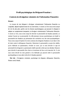 Profil psychologique du Dirigeant Fraudeur