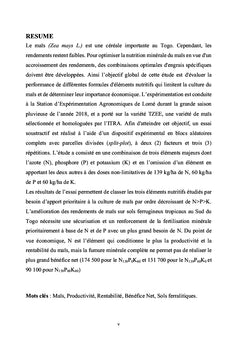 Performance des éléments nutritifs NPK sur la culture du maïs au Togo