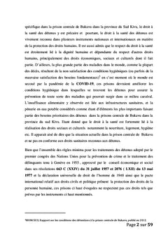 Le rapport de recherche sur le non-respect des conditions socio sanitaire des détenus