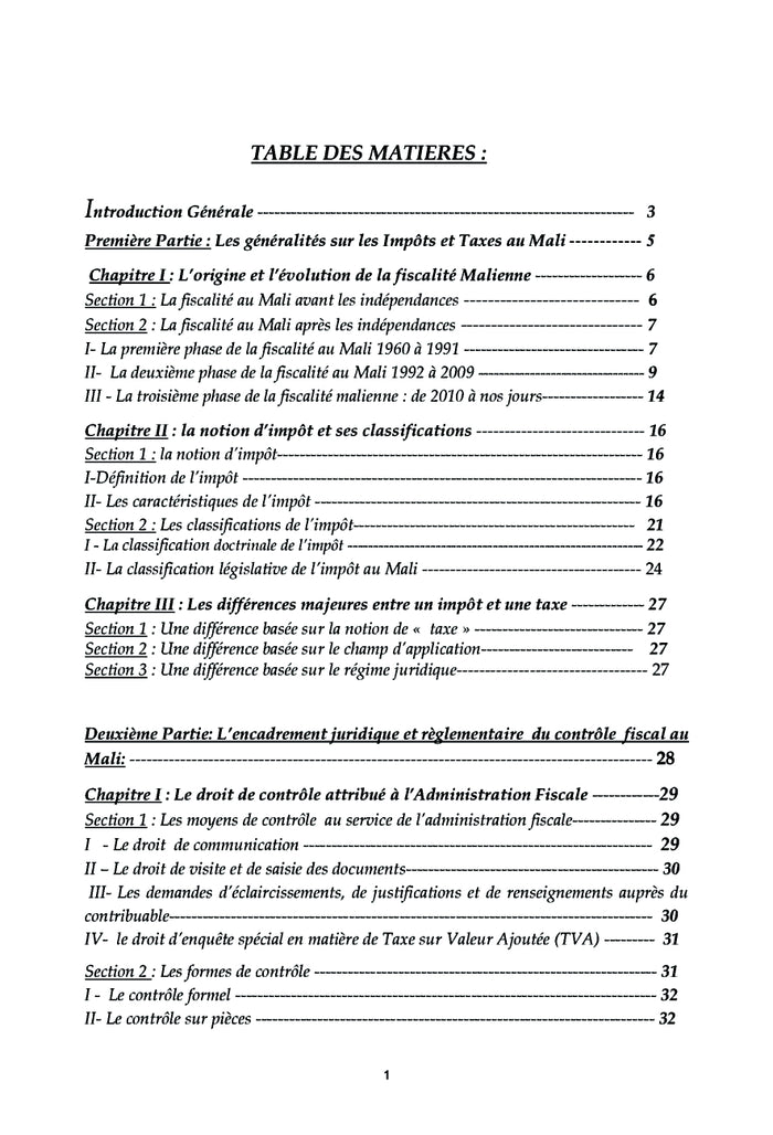 Le contrôle fiscal au Mali