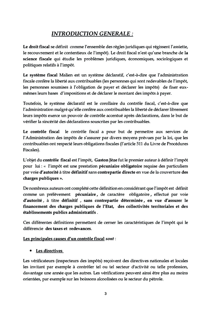 Le contrôle fiscal au Mali