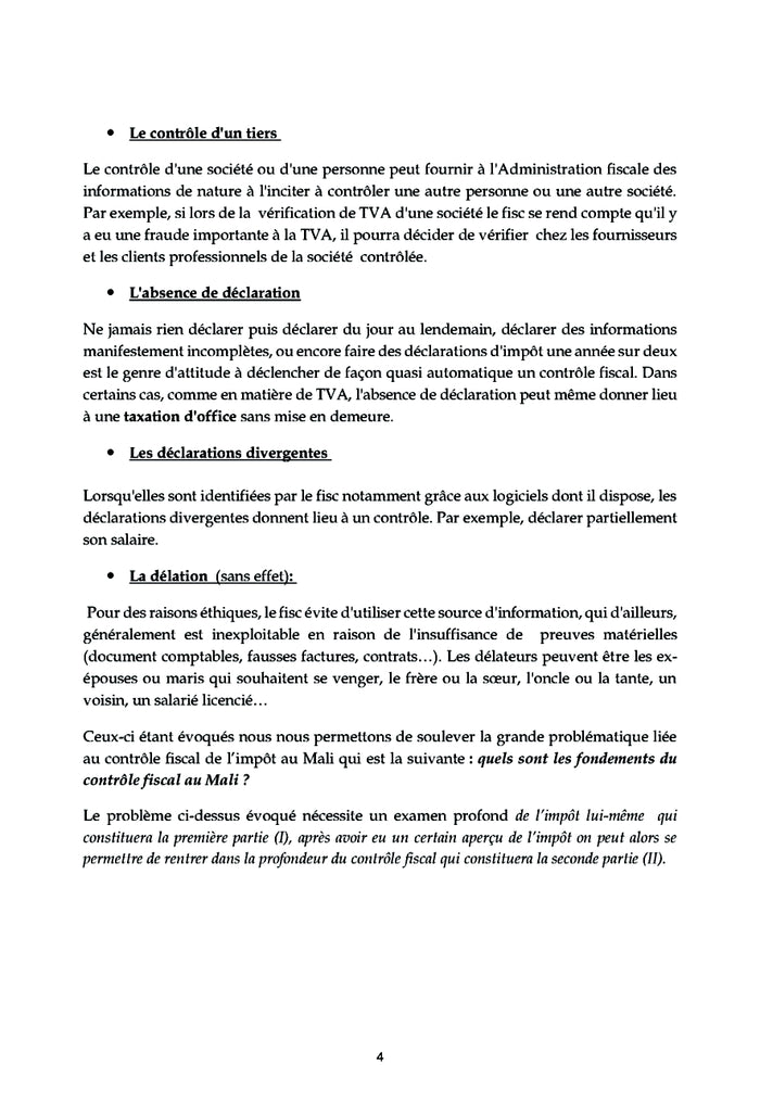 Le contrôle fiscal au Mali