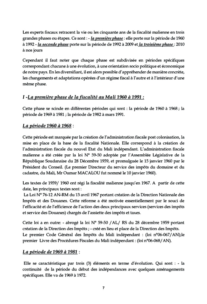 Le contrôle fiscal au Mali