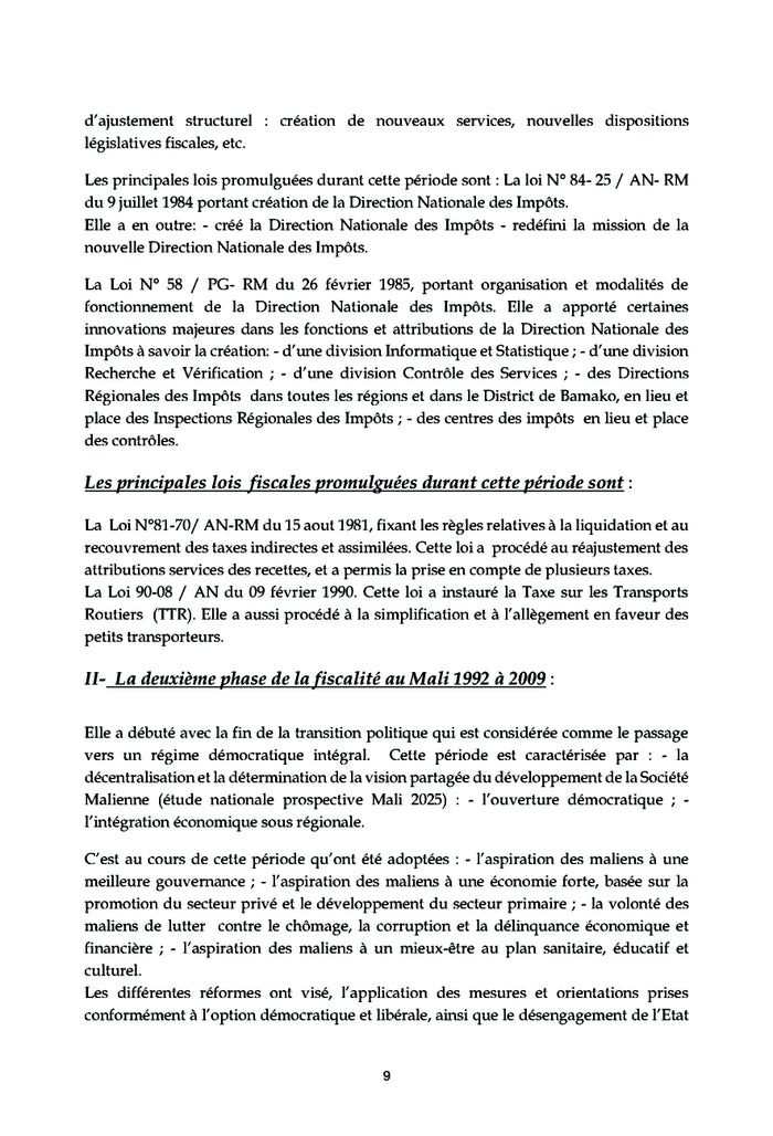 Le contrôle fiscal au Mali