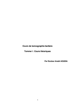 Cours de lexicographie berbère, Tome I