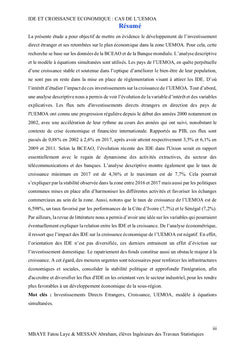 IDE et Croissance Économique: Cas de l'UEMOA