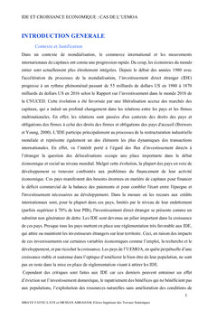 IDE et Croissance Économique: Cas de l'UEMOA