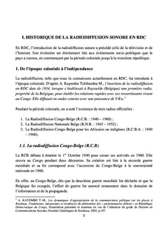 Vision panoramique de l'évolution de la Radiodiffusion sonore en RD Congo