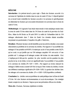 Les facteurs associés à la survenue de l'épidemie de Choléra
