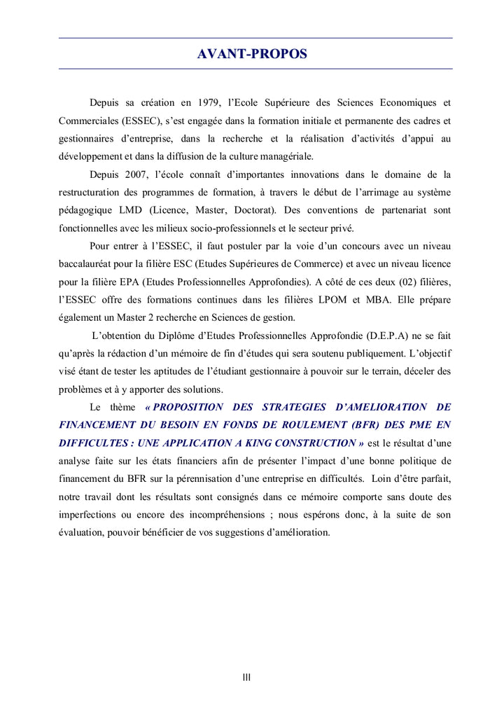 Stratégies de Financement du BFR des PME en Difficultés