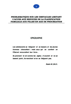 Les Obstacles aux services de Planning familial chez les Adolescentes