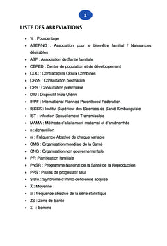 Les Obstacles aux services de Planning familial chez les Adolescentes