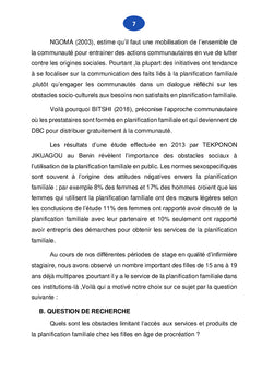 Les Obstacles aux services de Planning familial chez les Adolescentes