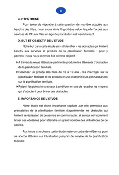 Les Obstacles aux services de Planning familial chez les Adolescentes