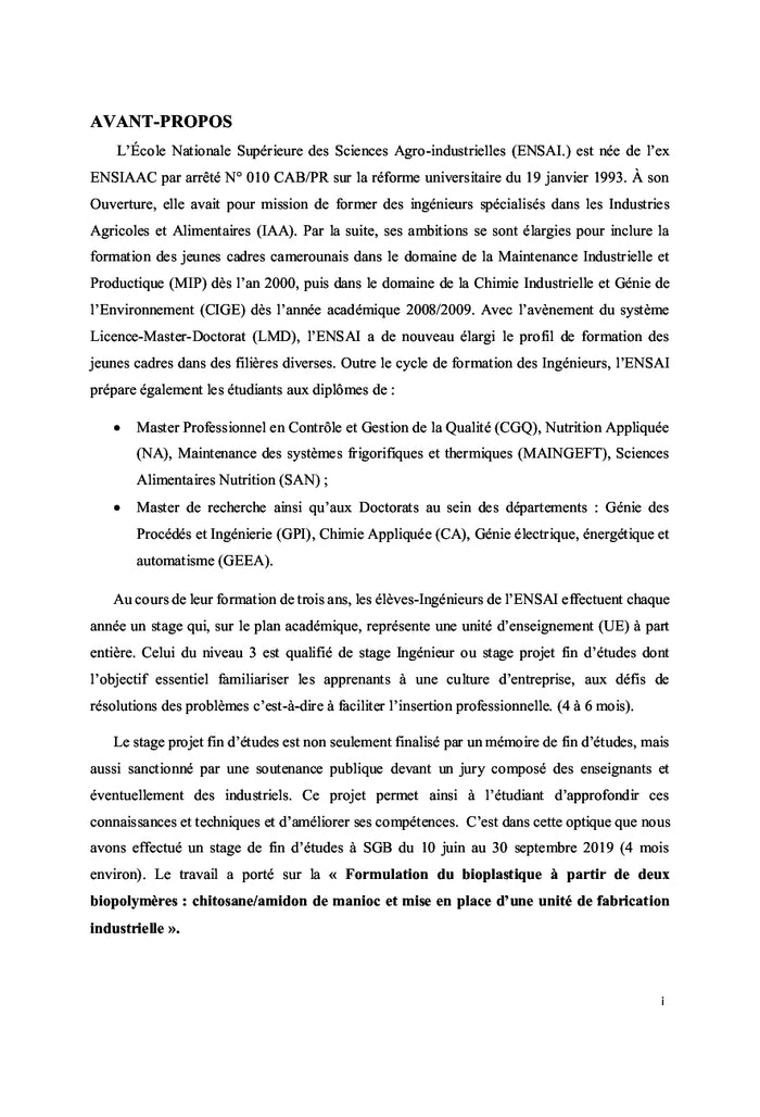 Formulation du bioplastique