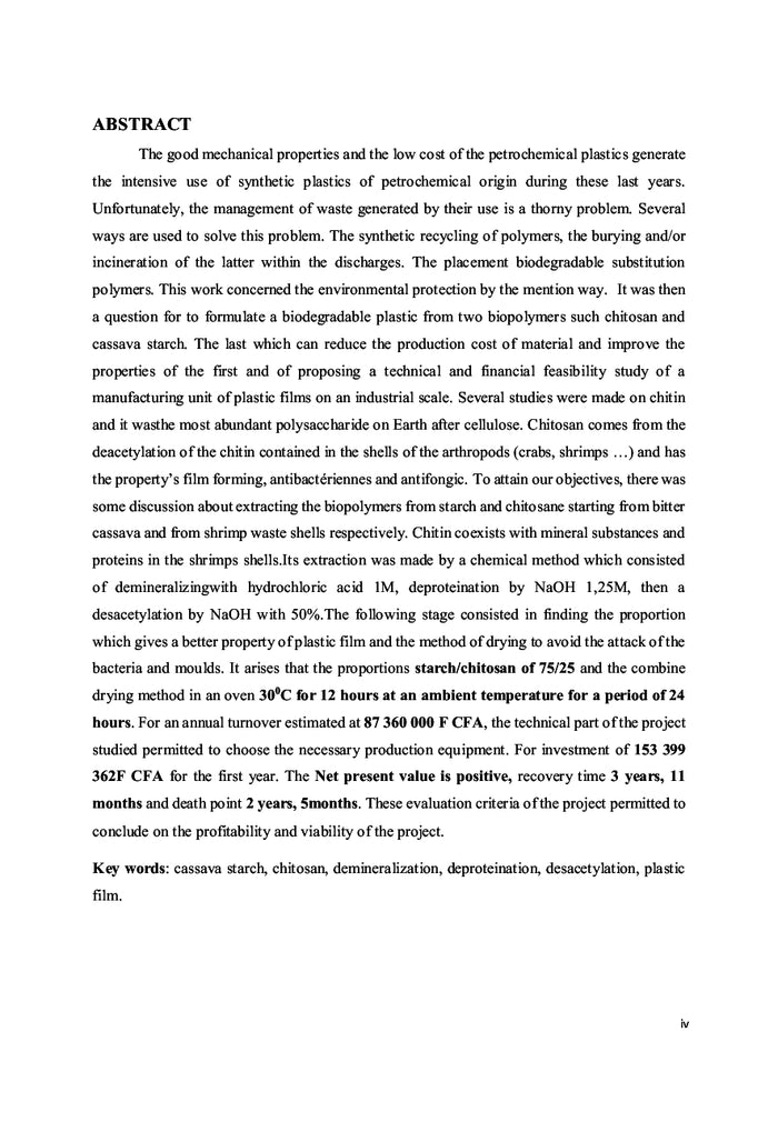 Formulation du bioplastique