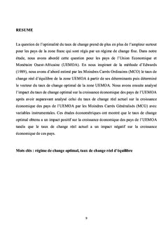 L'OPTIMALITÉ DU RÉGIME DE CHANGE DANS LA ZONE UEMOA