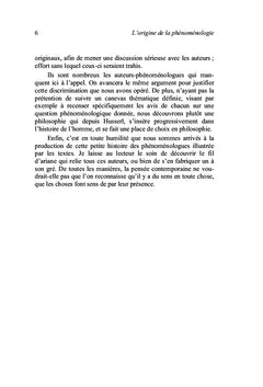L'origine de la phénoménologie