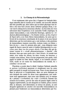 L'origine de la phénoménologie