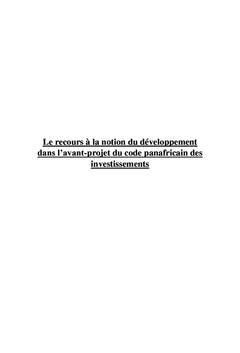 Développement et avant-projet du Code panafricain des investissements