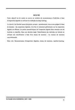 ETUDE DES METHODES DE RECONNAISSANCE D'EMPREINTE DIGITALE