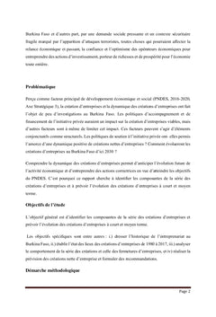Analyse de la dynamique des créations d'entreprises au Burkina Faso