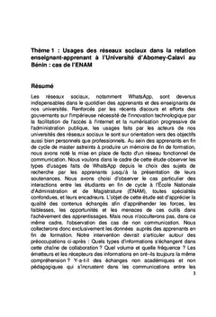 Usages des réseaux sociaux dans la relation enseignant-apprenant