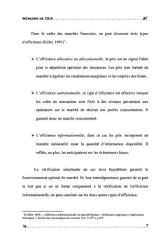 Evaluation de l'efficience du marché des changes tunisien