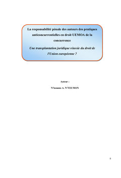 La responsabilité pénale des auteurs des pratiques anticoncurrentielles en droit UEMOA de la concurrence