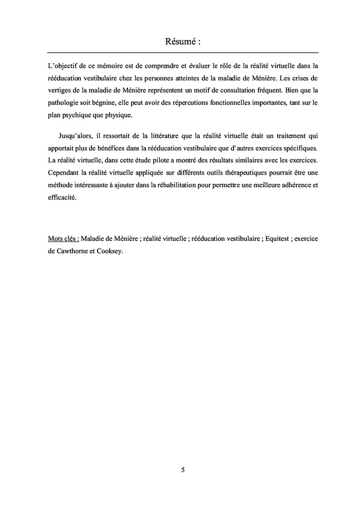 Impact de la re alite  virtuelle dans la maladie de Ménière