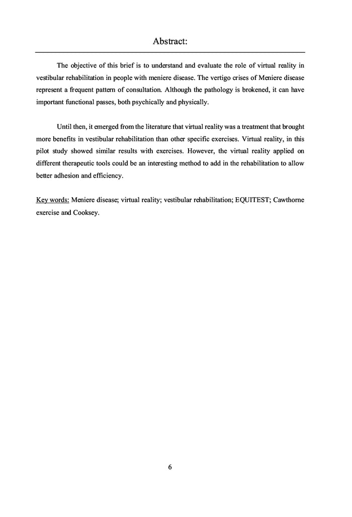 Impact de la re alite  virtuelle dans la maladie de Ménière