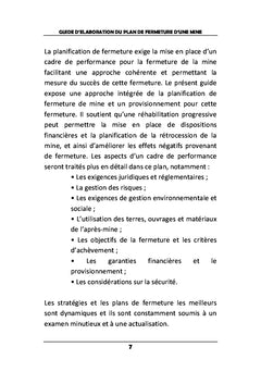 Guide d'élaboration d'un plan de fermeture d'une mine