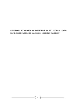 Faisabilité du mélange de métakaolin et de la chaux comme liant