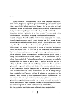 Faisabilité du mélange de métakaolin et de la chaux comme liant
