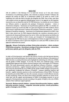 Pratiques de réseau d'entreprises et performance globale des PME