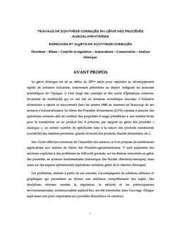Travaux de synthèse corrigés en génie des procédés agroalimentaires