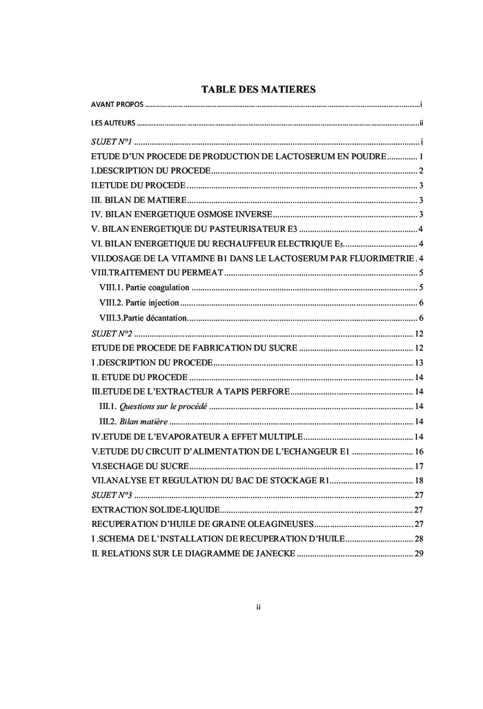 Travaux de synthèse corrigés en génie des procédés agroalimentaires