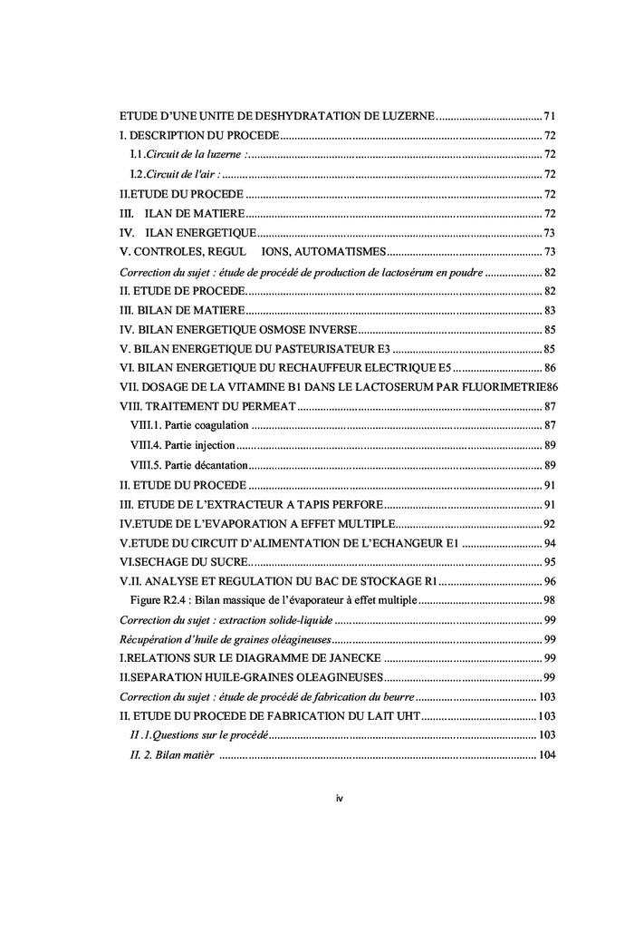 Travaux de synthèse corrigés en génie des procédés agroalimentaires