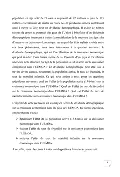 Dividende démographique et croissance économique des pays de l'UEMOA: